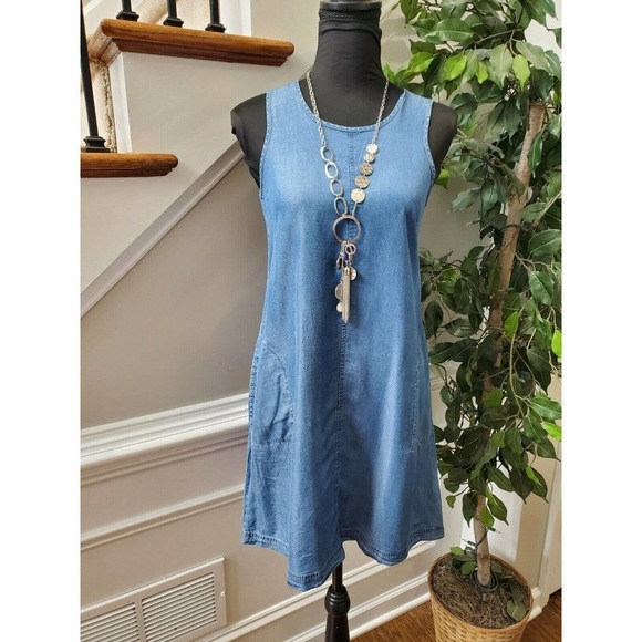 Dalia Women's Blue 100% Tencel Sleeveless Round Neck Knee Length Dress Size XS - Picture 10 of 12